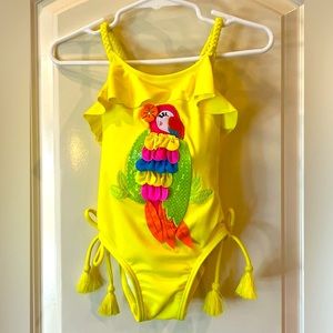 FLAPDOODLES parrot appliqué yellow one piece swimsuit.  NWT